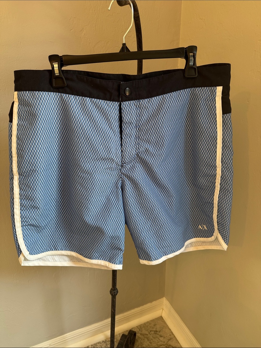 Armani Exchange Swim Trunks Mens Large Blue Geometric Board Shorts AX Logo